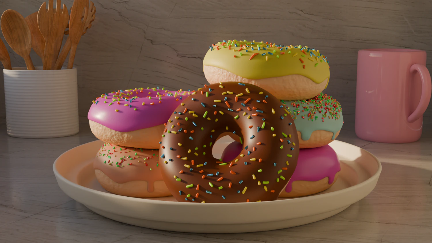 Donuts and cup 3D Model .c4d .max .obj .3ds .fbx .stl .blend