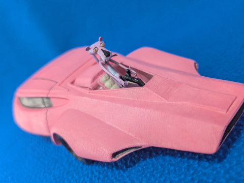 Coche pantera rosa con la pantera 3D Print Model
