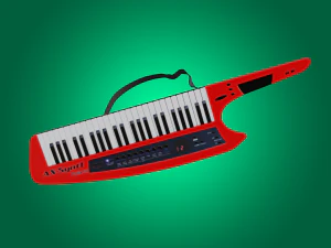 Jirafa animatr&oacute;nica Jeffie tocando el keytar. Modelo 3D