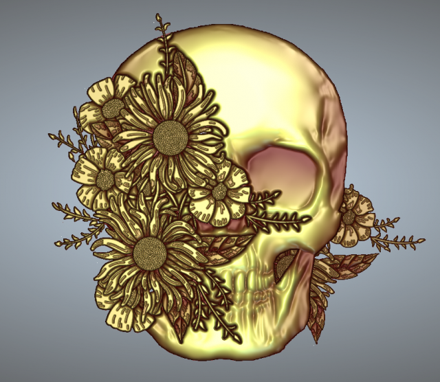 Skull with Flowers - 3D Printing and Ornaments Modello di stampa 3D .c4d .max .obj .3ds .fbx .stl .blend 