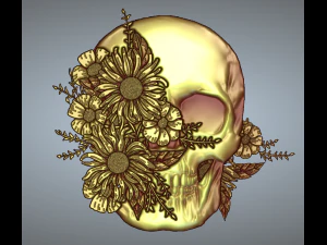 Tengkorak dengan Bunga - Pencetakan dan Ornamen 3D Model Cetak 3D