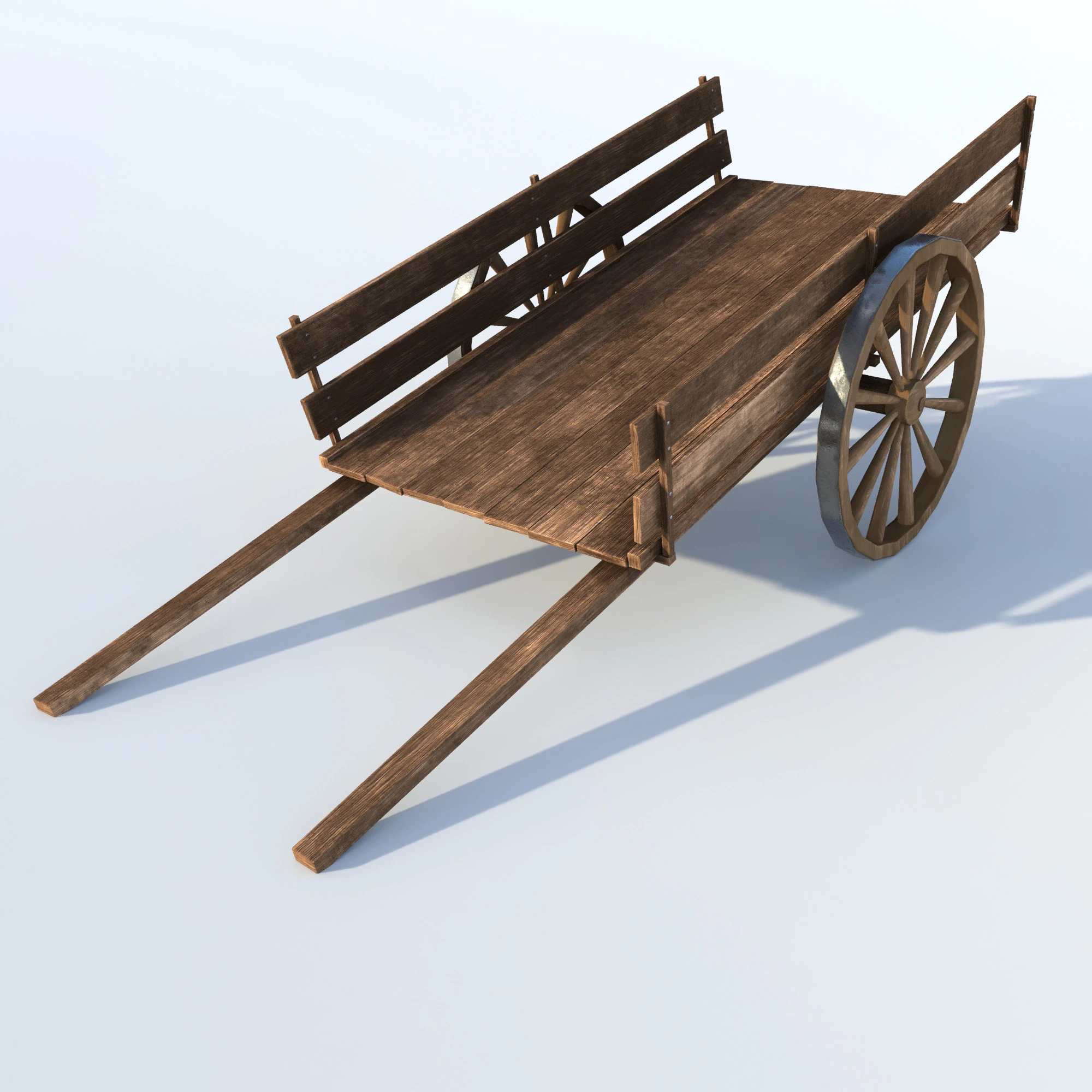 Wooden cart 02 3D Model .c4d .max .obj .3ds .fbx .stl .blend 