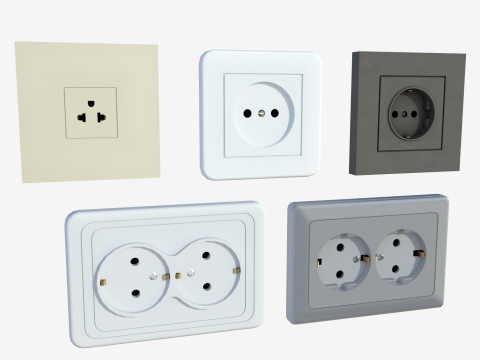Pakiet gniazd elektrycznych ściennych Model 3D
