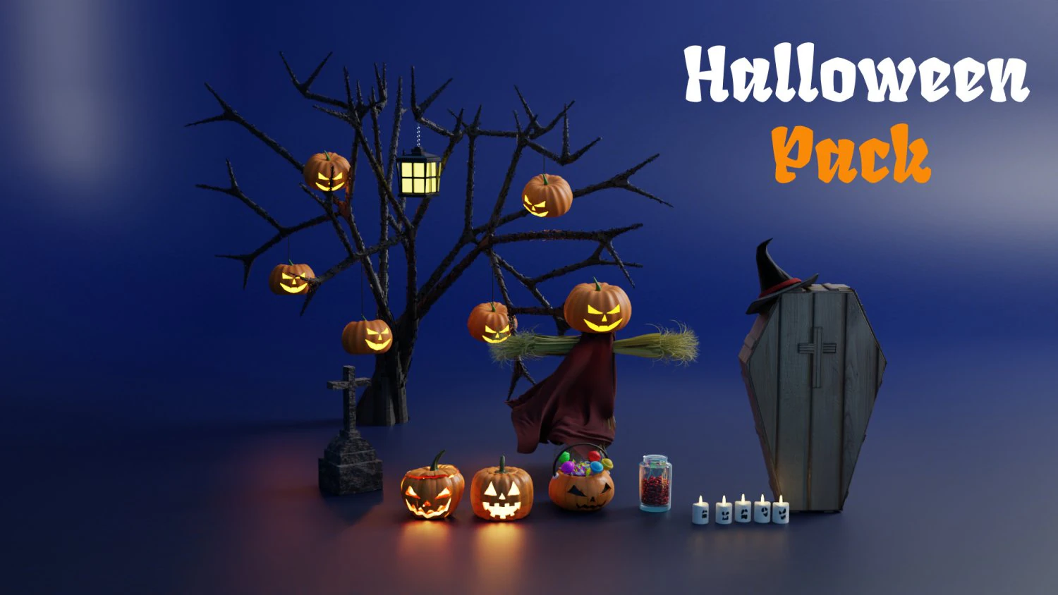 Halloween Pumpkin Pack Collection 3D Model .c4d .max .obj .3ds .fbx .stl .blend 