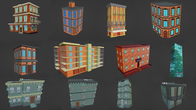 City Buildings Pack Collection 3D Model .c4d .max .obj .3ds .fbx .stl .blend 