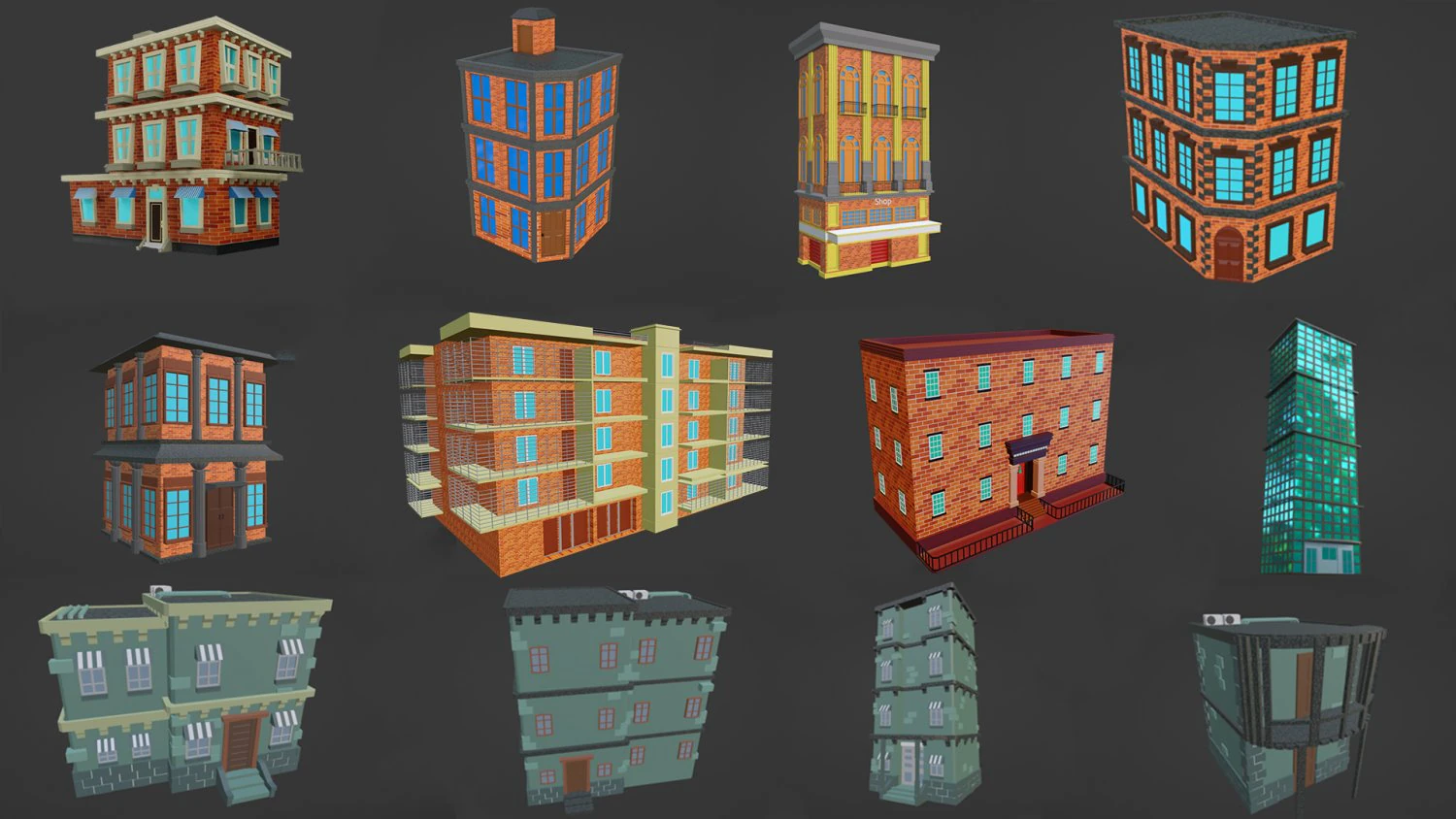 City Buildings Pack Collection 3D Model .c4d .max .obj .3ds .fbx .stl .blend 