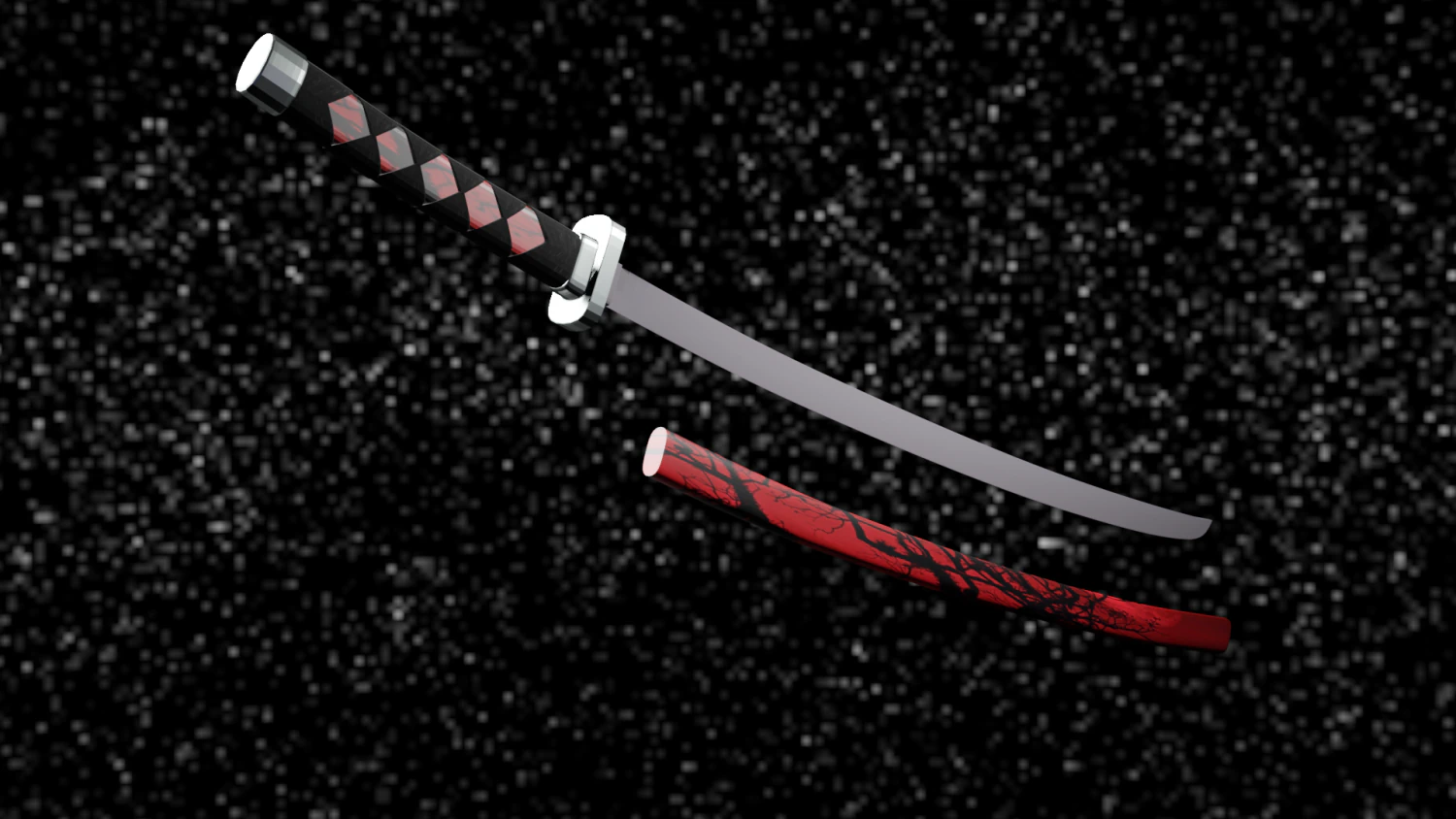Red style katana 3D Model .c4d .max .obj .3ds .fbx .stl .blend 