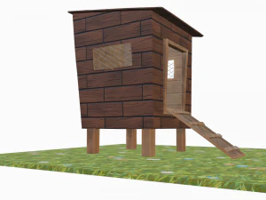 Курятник мультфильм Низкополигональная 3D Модель