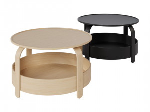 Coffee table with birch texture and black texture 3D Model