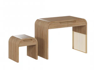 Nightstand vanity table and stool with different wood textures 3D Model