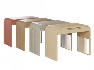 Nightstand vanity table and stool with different wood textures 3D Model