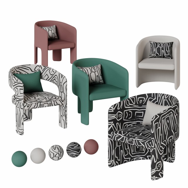 Cali chair collection with five different variations 3D Model .c4d .max .obj .3ds .fbx .stl .blend 