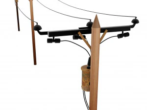 Listrik Kayu dan Saluran Telepon Model 3D