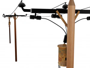 Listrik Kayu dan Saluran Telepon Model 3D