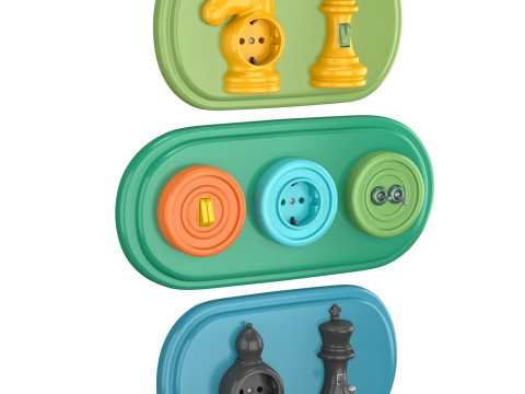 Sockets and Switches in the Shape of Chess and Checkers Pieces Model 3D