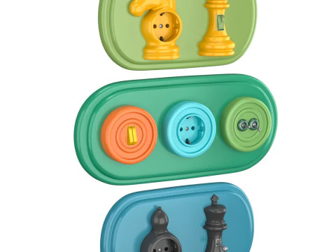 Steckdosen und Schalter in Form von Schach- und Damefiguren 3D Modell