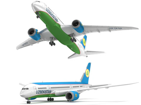 Aereo passeggeri Boeing 787-8 della Uzbekistan Airways Modello 3D