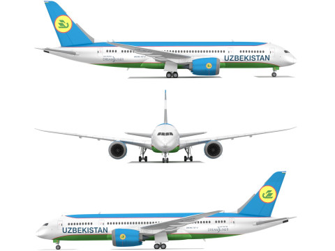 Samolot pasażerski Boeing 787-8 linii Uzbekistan Airways Model 3D