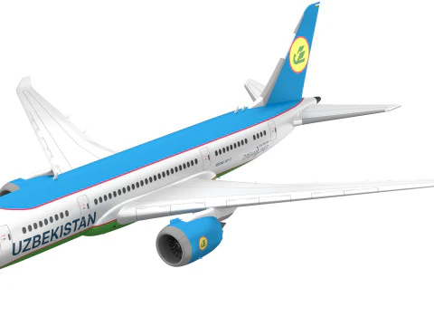 Aereo passeggeri Boeing 787-8 della Uzbekistan Airways Modello 3D
