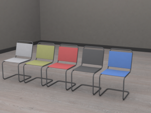 A set of five chairs of different paneling 3D 모델