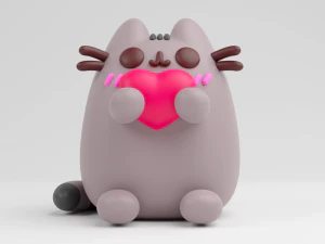 FunKo Pop Pusheen with Heart 3D Print Model