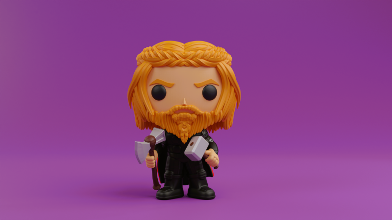 Thor funko pop with Hammer Stormbreaker 3D-Druckmodell .c4d .max .obj .3ds .fbx .stl .blend 