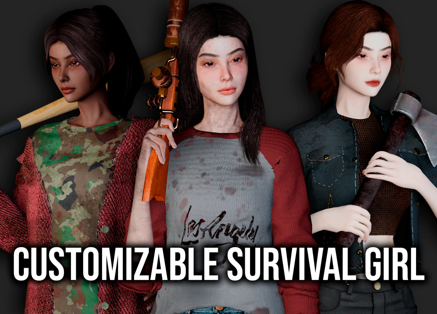 Customizable Survival Girl pack - GamerReady 3D Model .c4d .max .obj .3ds .fbx .stl .blend 