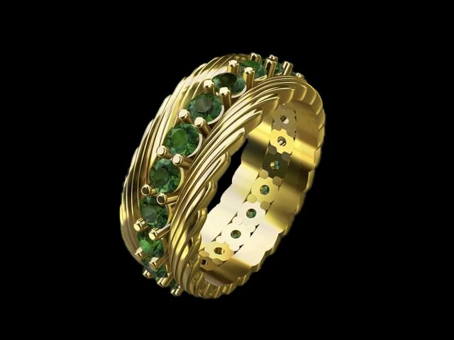 3D-model Gold ring with green stones 3D Print Model .c4d .max .obj .3ds .fbx .stl .blend 