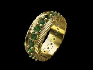 3D-model Gold ring with green stones Modello di stampa 3D