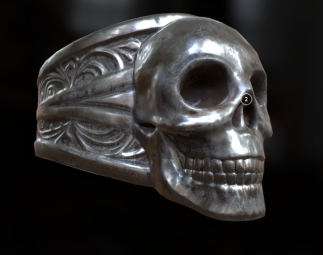 Skull ring silver 3Dプリントモデル .c4d .max .obj .3ds .fbx .stl .blend 
