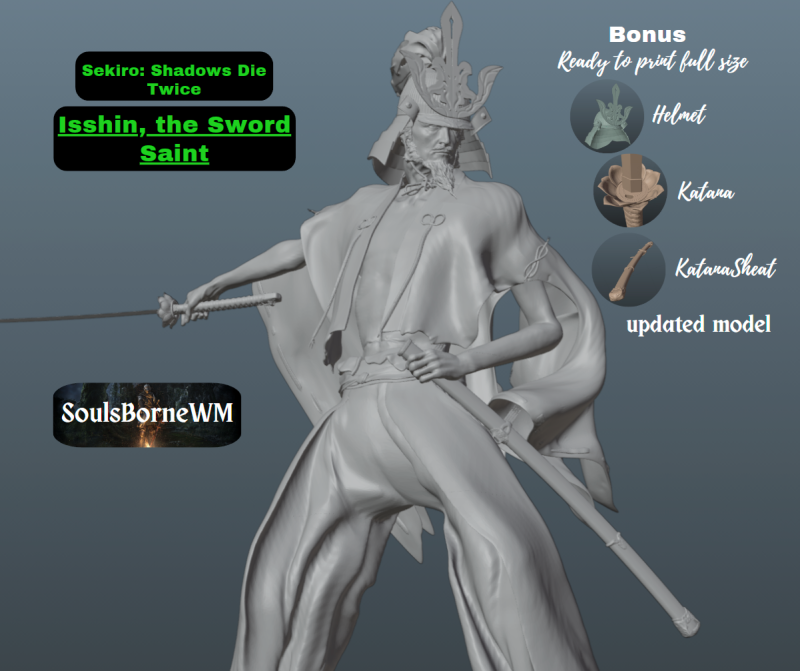 Sekiro Isshin the Sword Saint V3 Fully updated model 3D 打印模型 .c4d .max .obj .3ds .fbx .stl .blend 