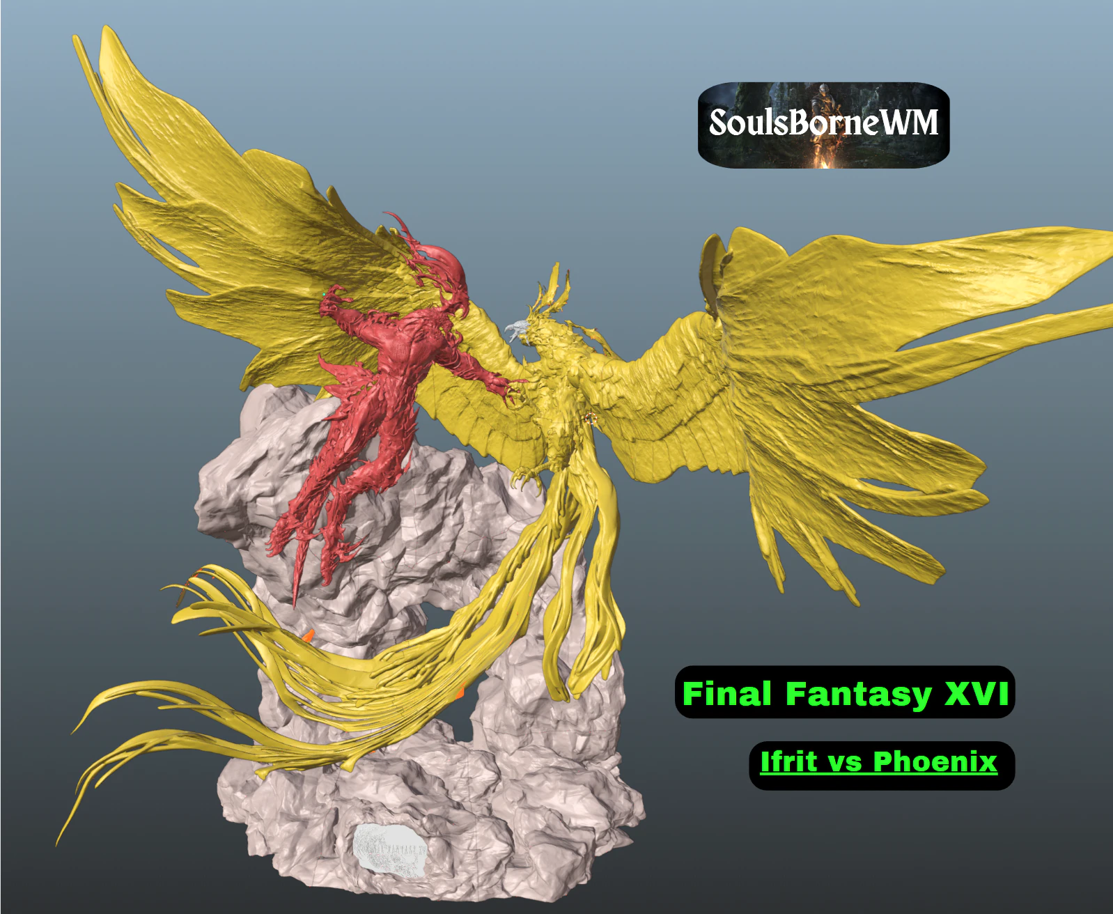 Final Fantasy XVI Ifrit vs Phoenix Diorama Two versions 3D Print Model .c4d .max .obj .3ds .fbx .stl .blend