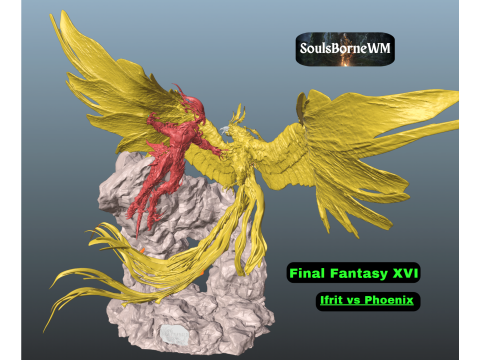 Final Fantasy XVI Ifrit vs Phoenix Diorama Two versions 3D Print Model