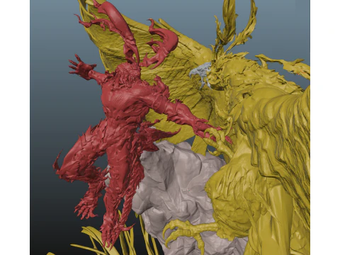 Final Fantasy XVI Ifrit vs Phoenix Diorama Two versions 3D Print Model