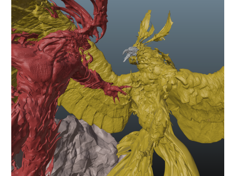 Final Fantasy XVI Ifrit vs Phoenix Diorama Two versions 3D-printmodel