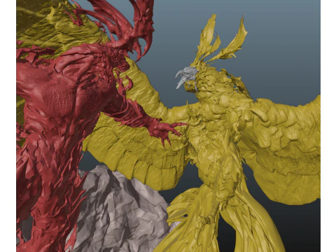 Final Fantasy XVI Ifrit vs Phoenix Diorama Two versions 3D Print Model