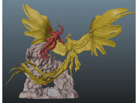 Final Fantasy XVI Ifrit vs Phoenix Diorama Two versions 3D Print Model