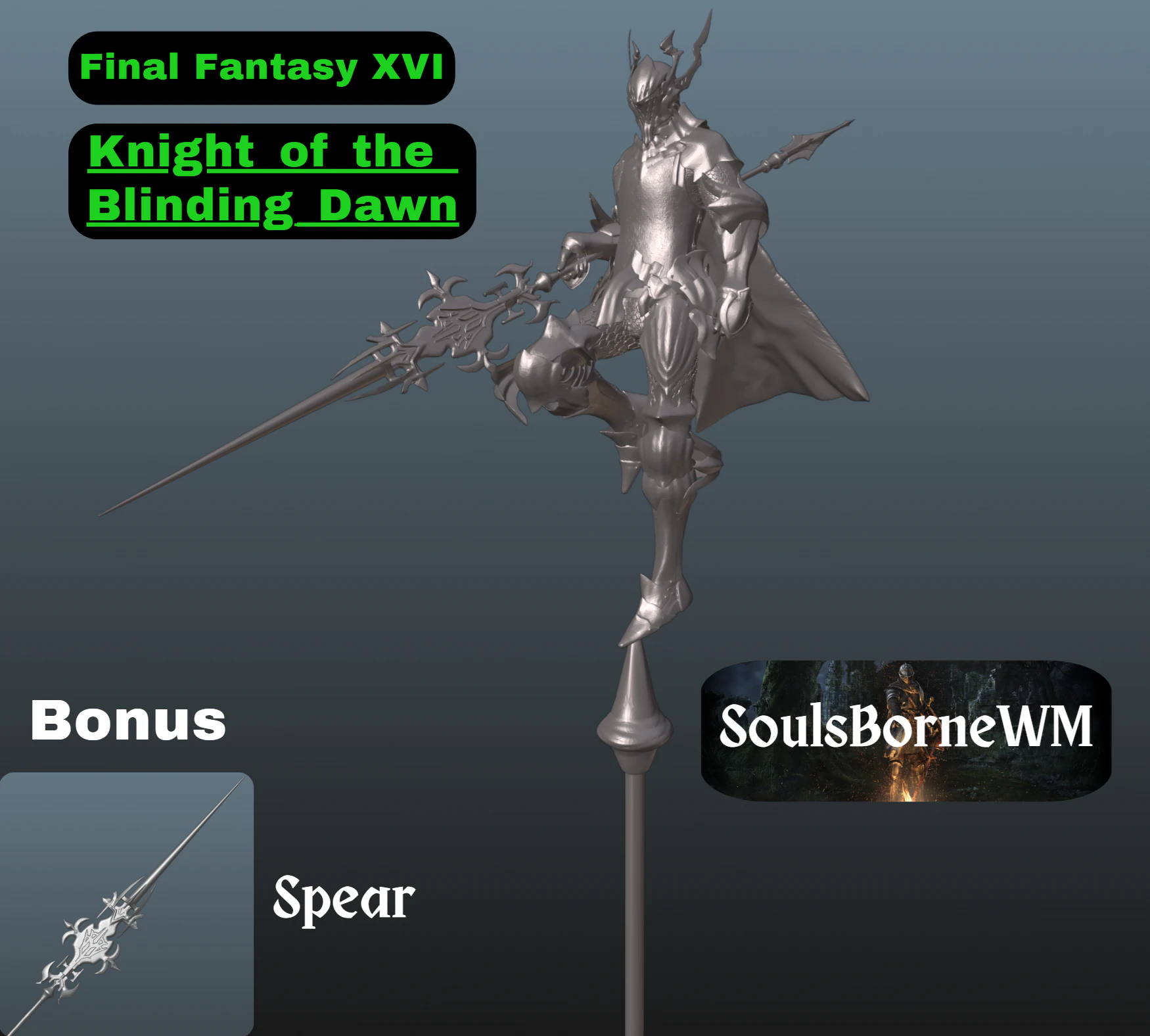 Final Fantasy XVI Knight of the Blinding Dawn a bonus spear 3D Print Model .c4d .max .obj .3ds .fbx .stl .blend 