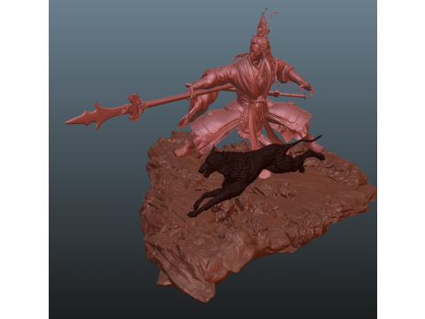 Erlang - Black Myth Wukong Stl With Dog 3D Print Model