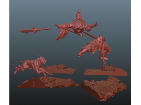 Erlang - Black Myth Wukong Stl With Dog 3D Print Model