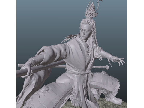 Erlang - Black Myth Wukong Stl With Dog 3D Print Model