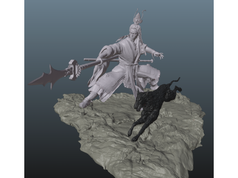 Erlang - Black Myth Wukong Stl With Dog 3D Print Model