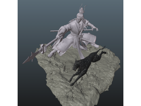 Erlang - Black Myth Wukong Stl With Dog 3D Print Model