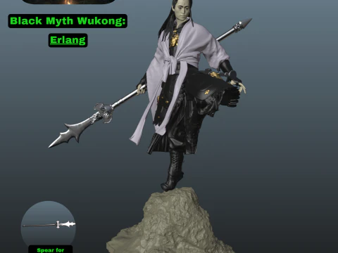 Erlang - Pose 2 do Mito Negro Wukong Modelo de Impressão 3D