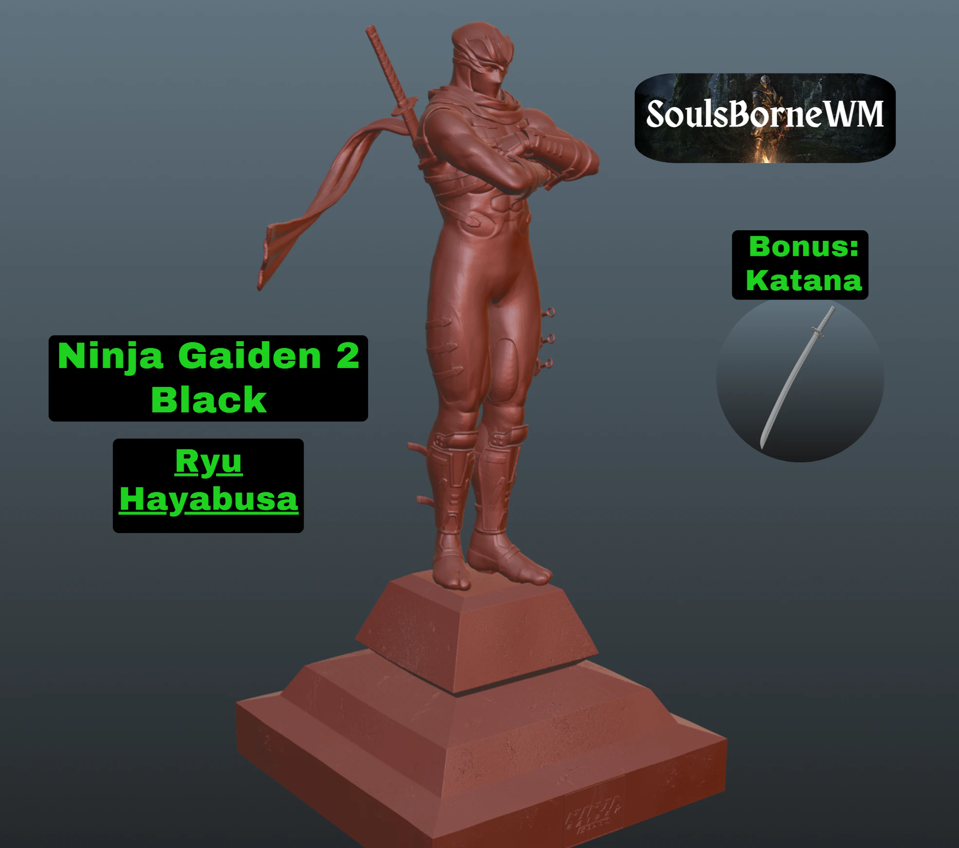 Ninja Gaiden 2 Black Ryu Hayabusa 3D Print Model .c4d .max .obj .3ds .fbx .stl .blend 