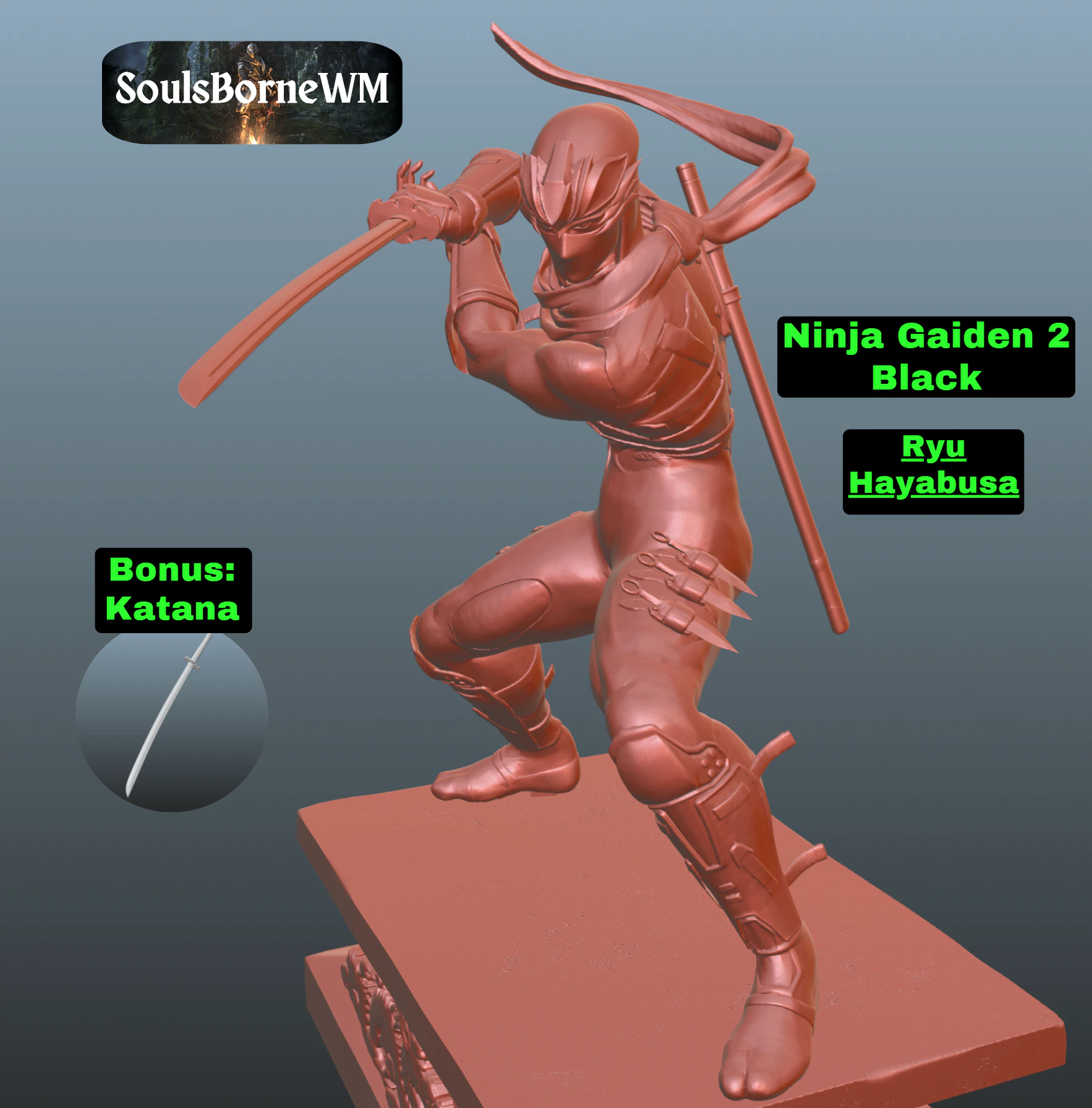 Ninja Gaiden 2 Black Ryu Hayabusa pose 2 Modelo de impresión 3D .c4d .max .obj .3ds .fbx .stl .blend 