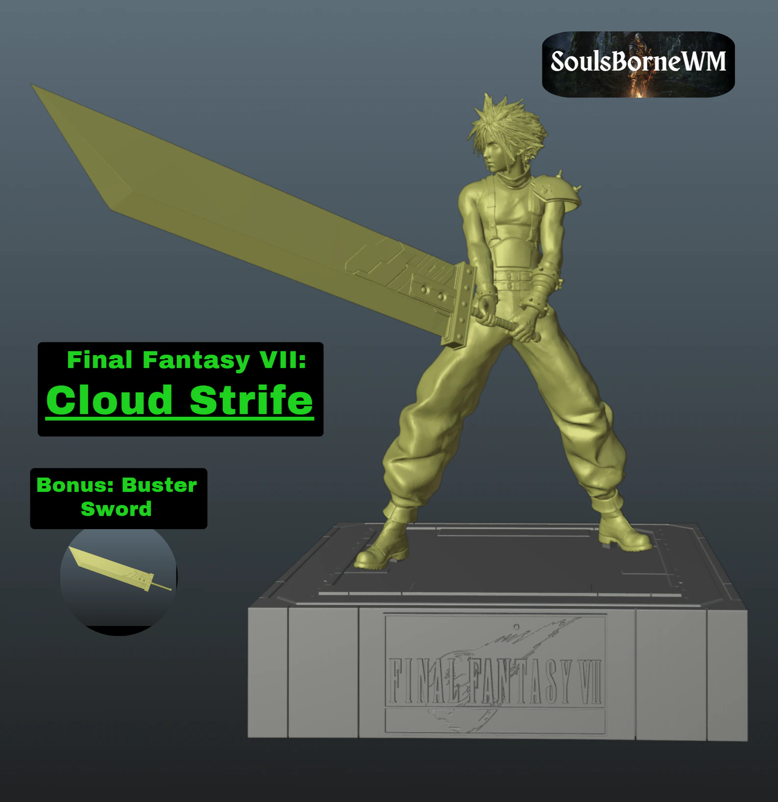 Final Fantasy VII Cloud Strife 3D Print Model .c4d .max .obj .3ds .fbx .stl .blend 