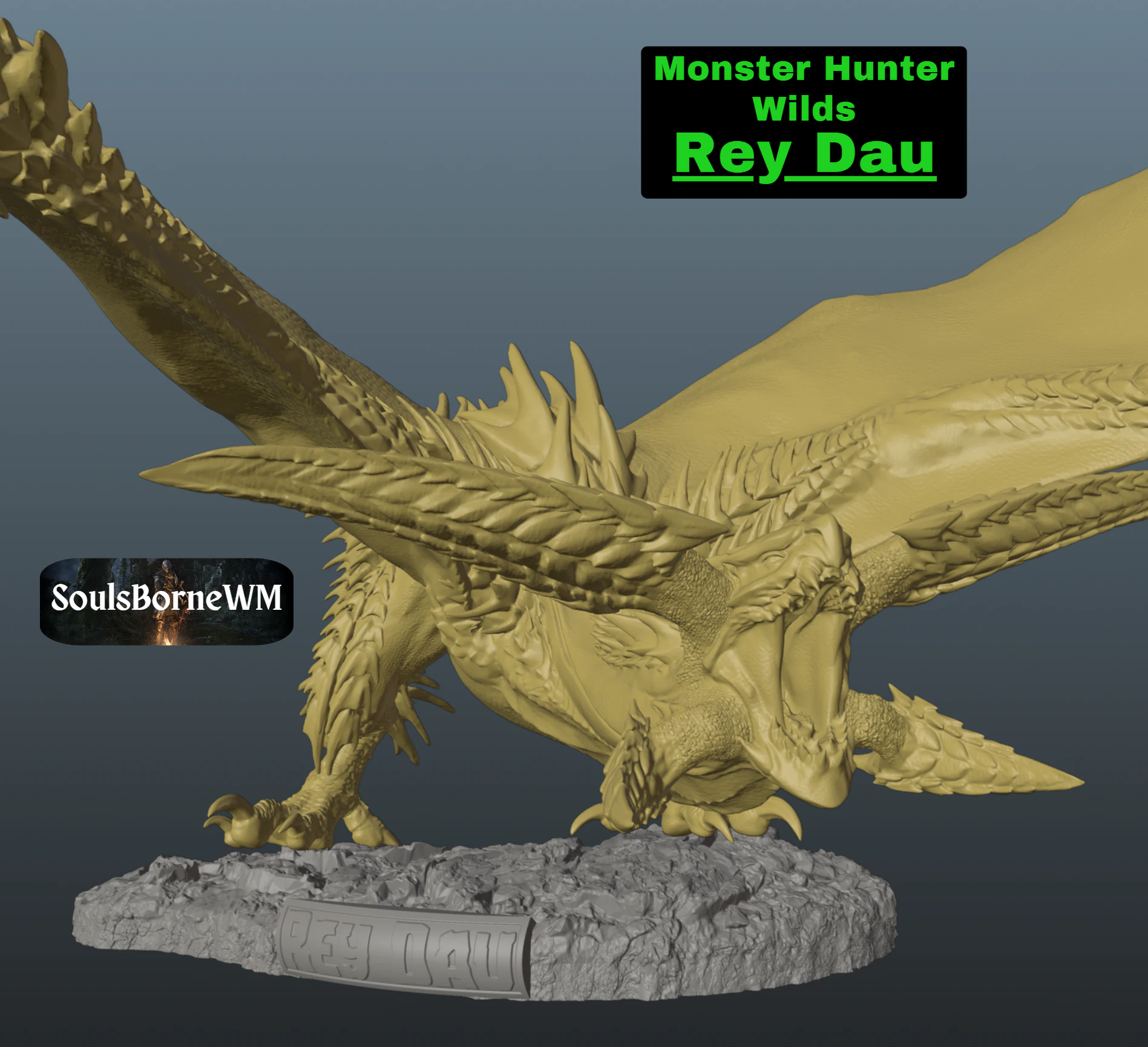 Monster Hunter Wilds Rey Dau 3D Print Model .c4d .max .obj .3ds .fbx .stl .blend 