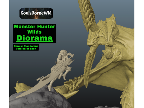 Monster Hunter Wilds Rey Dau vs Hunter 3Dプリントモデル