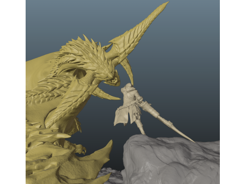 Monster Hunter Wilds Rey Dau vs Hunter Modèles 3D en vedette